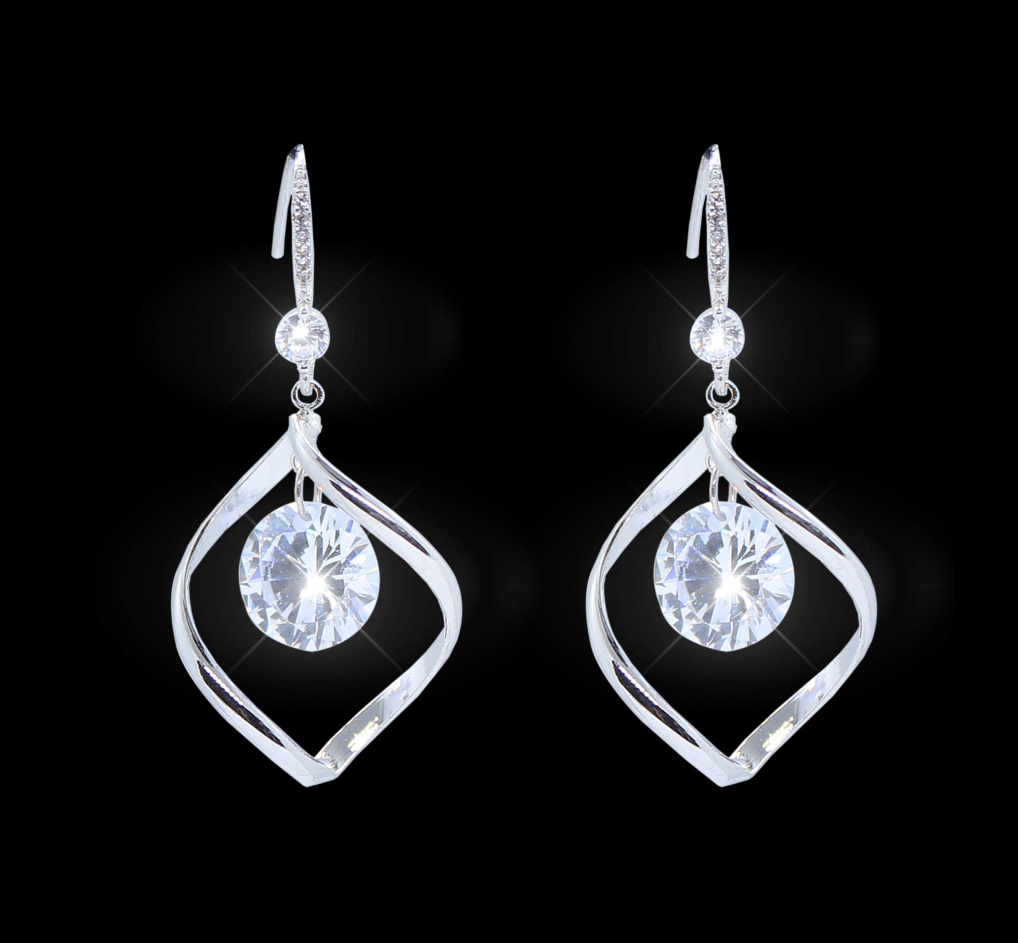 Goddess Area Pearl Drop Vintage Wedding Dangle Earrings(Silver Twisted Crystal)