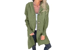 Danedvi Womens Chunky Cable Knit Long Cardigan Warm Open Front Sweaters Hooded Knitted Sweater Button Down Outerwear Coats