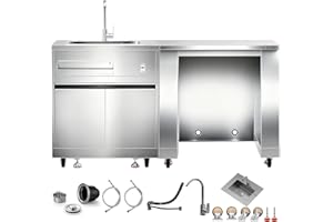 BODEGA Stainless Steel Commercial Restaurant Sinks Cabinet and Outdoor Kitchen Cabinet for Refrigerator Combo, Freestanding Utility Sink with Brake-Wheels & Spice-Rack, for Home, Kitchen, RV.