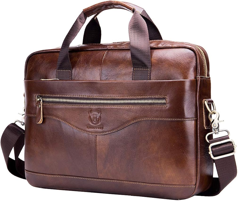 Xieben Leather Shoulder Messenger Bag Briefcase for Men Women Travel Outdoor Business Office Hangbag Laptop Pack Crossbody Sling Pouch Daypack Brown