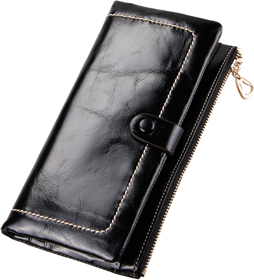 Aojiao Female Leather Card Holder RFID Blocking Mini Wallet Ultra Slim Coin Purse Mother's Day Gift (Black)