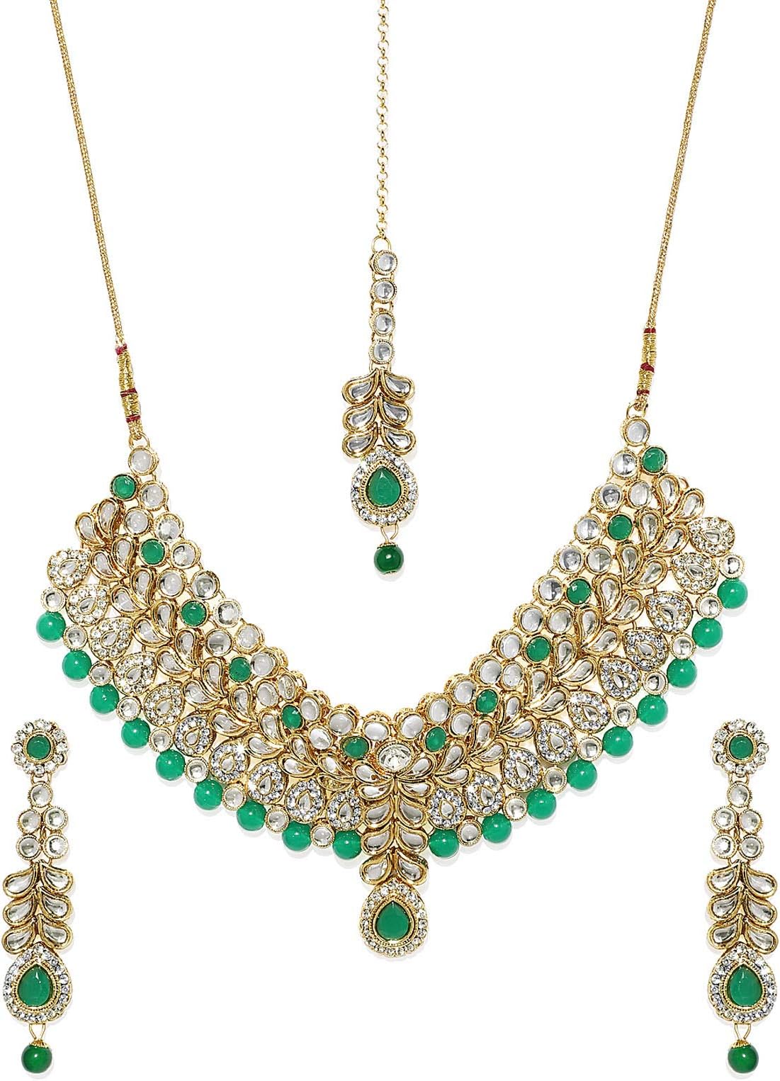 Bridal Brass Gold Plated Kundan Stone Choker Neckalce Set with Mangtikka for Women