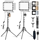 EMART 2-Pack 15W LED Video Light Kit with Phone Holder &amp; Barndoor | 2800-7000K Dimmable Studio Lights, 73'' Adjustable Photography Lighting for Recording Streaming Makeup Content Podcast Vlog