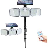 Solar Lights 3000LM 321 LEDs Motion Sensor Outdoor Lights 3 Modes with Remote Control 3 Adjustable Heads Security Flood Light with Stakes In-Ground or Wall Mount IP65 Waterproof for Yard (1, Black)