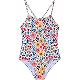 Ewbob Girls One Piece Swimsuit Quick Dry Swimwear with UPF 50+ Crossback Adjustable Straps Beach Bathing Suit for 5-14 Years