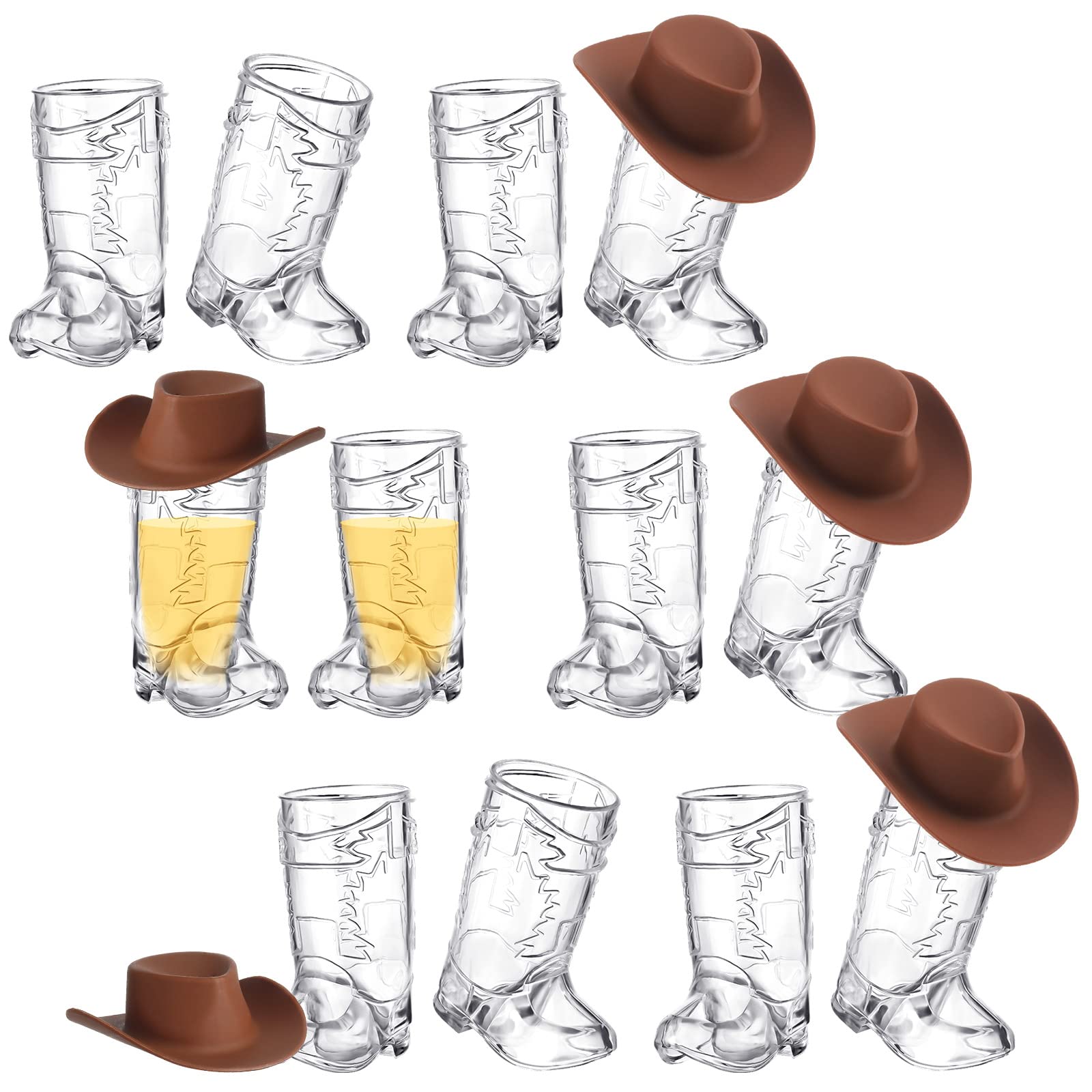 Photo 1 of 20 Pcs Plastic Mini Western Cowboy Cowgirl Hat and 10 Pcs Plastic Boot Shot Glasses Miniature Cute Doll Hat Cowboy Boot Cups (Brown, Simple Style)