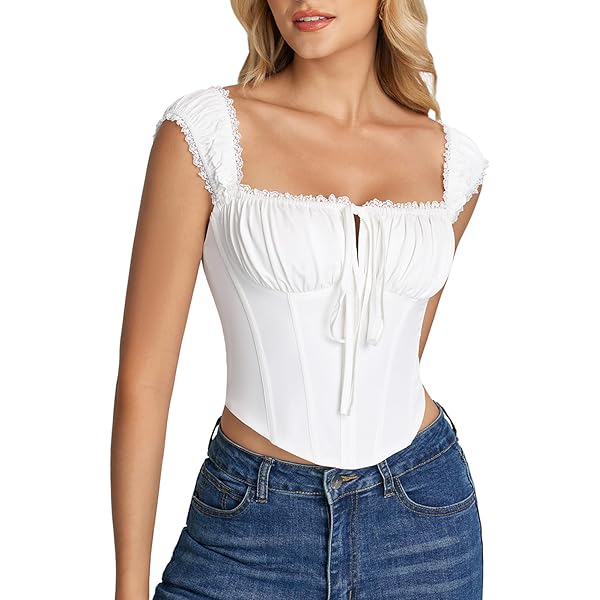 ベアトップ/チューブトップ melt the lady lace up corset tops 3color ／ カップ付き 】レースアップコルセットリボンショートリブ
