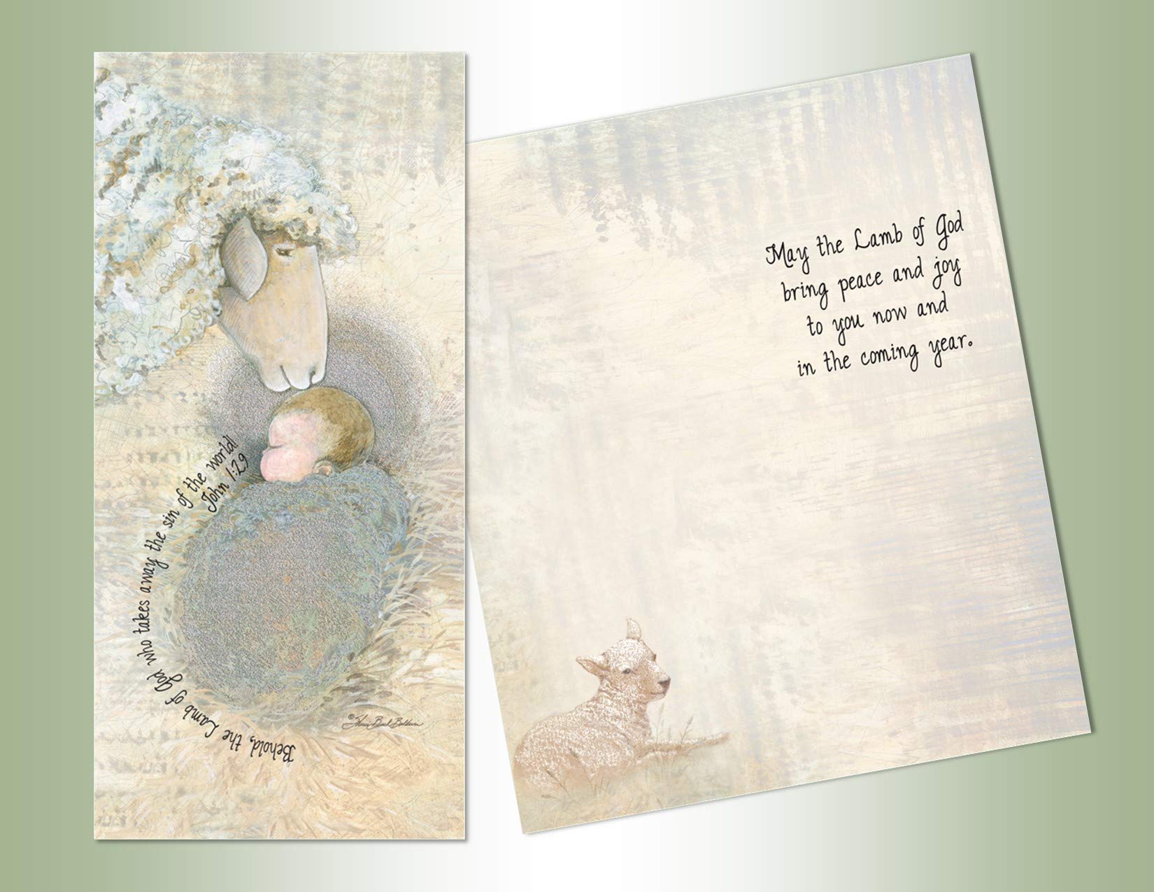 LPG PERFORMING ARTS BOXED CHRISTMAS CARDS Lamb of God Long Non-flake Glitter Embellished Boxed Christmas Cards with Full Color Inside Designs (14 glitter cards, 14 envelopes), 66267