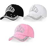 Jeyiour 3 Pcs Rhinestone Women Baseball Cap Bling Crown Hats Adjustable Girl Baseball Cap Cotton Jeweled Hats for Women Denim Golf Jeans Sun Hats for Cowboy Ball Gifts Costume Accessories
