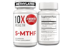 10X HEALTH SYSTEM 10X Health 5-MTHF Methylfolate - Methylated Folate & Magnesium for Brain, Heart Health, DNA & Neurotransmitter Synthesis - Bioavailable Methyl Folate Supplement - Methylfolate Supplement 60 Capsules