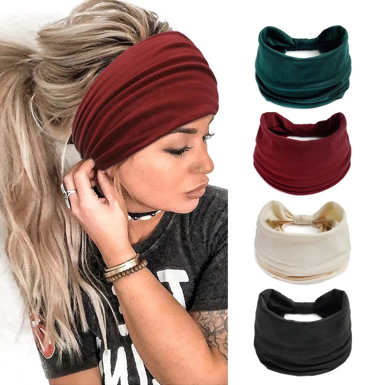 Kavya Wide Headbands for Women's Yoga & Fashion - Soft Elastic Knotted Head Bands, Adult Women's Hair Scarf Accessories