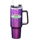 Spoontiques Friends Stainless Steel Travel Mug, 40oz - Double Wall Insulation, Sturdy Handle, Sliding Lock Travel Lid - Central Perk