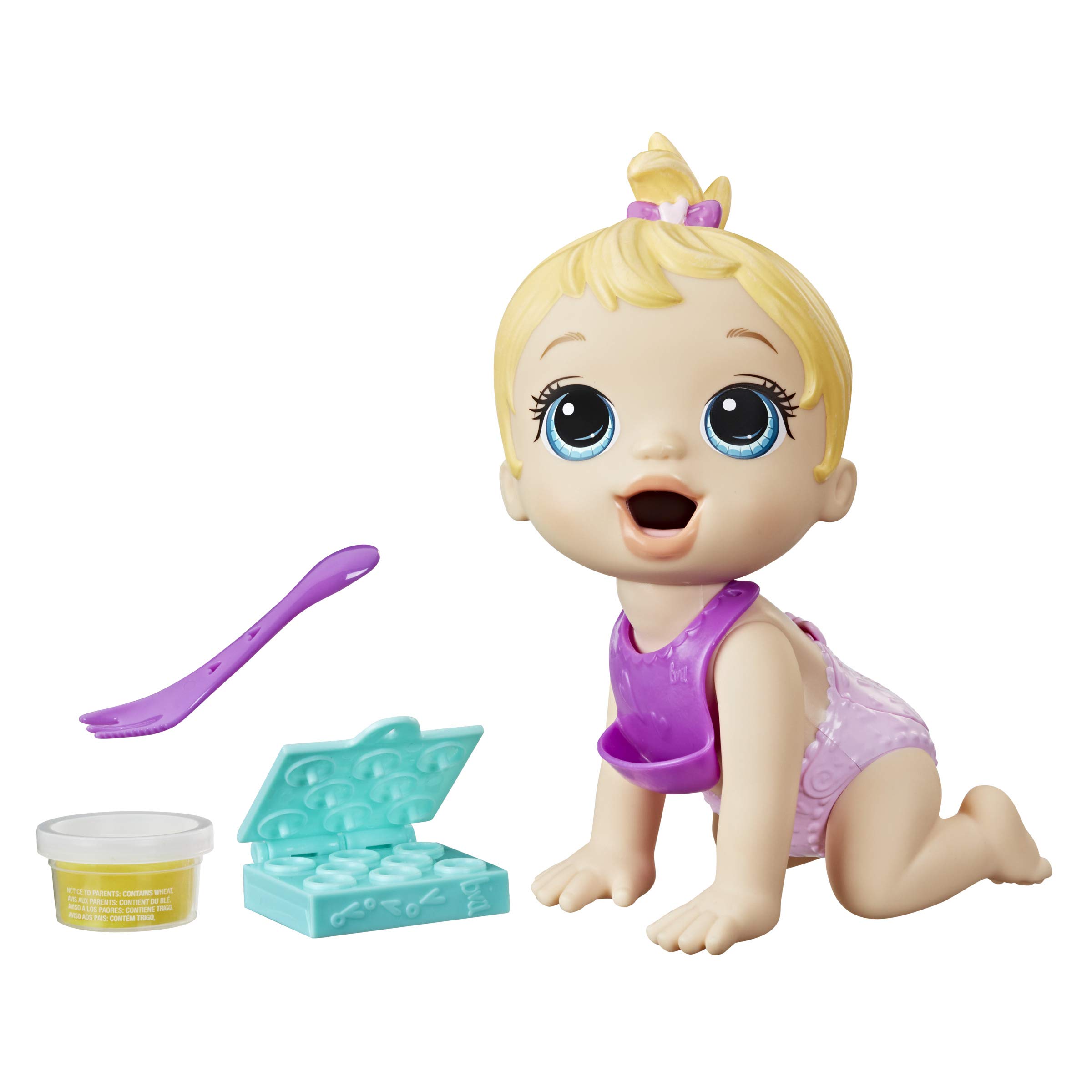 Baby Alive Lil Snacks Doll, Eats and Poops, 8-Inch Blonde Hair, Multicolor, Medium Doll, Snack Box Mold, Toy for Kids Ages 3 and Up