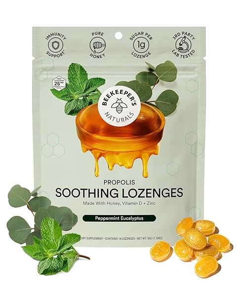 BEEKEEPER’S NATURALS SOOTHING MINT EUCALYPTUS COUGH DROPS, IMMUNE...