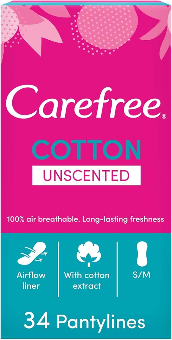 Carefree Cotton Extract Breathable Panty Liners, 34 Liners Amazon.co