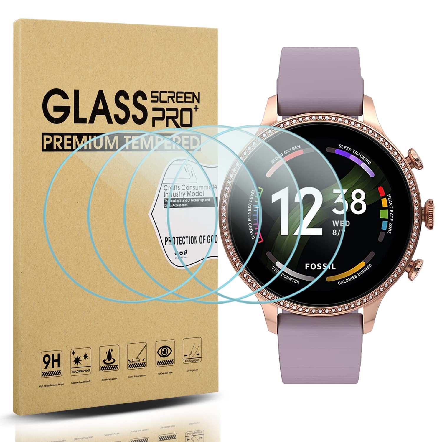 Diruite 4-Pack Screen Protector Compatible with Fossil Women's Gen 6 Screen Protector Tempered Glass[Anti-Scratch][No-Bubble]