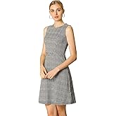 Allegra K Women's Plaid Dress Sleeveless A Line Vintage Houndstooth Work Dresses