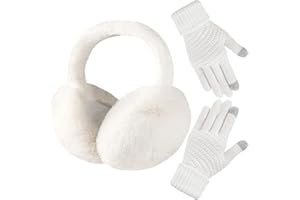 Premillow Winter Ear Muffs Gloves Set for Women Girls Faux Fur Ear Warmers Covers Headband for Cold Weather