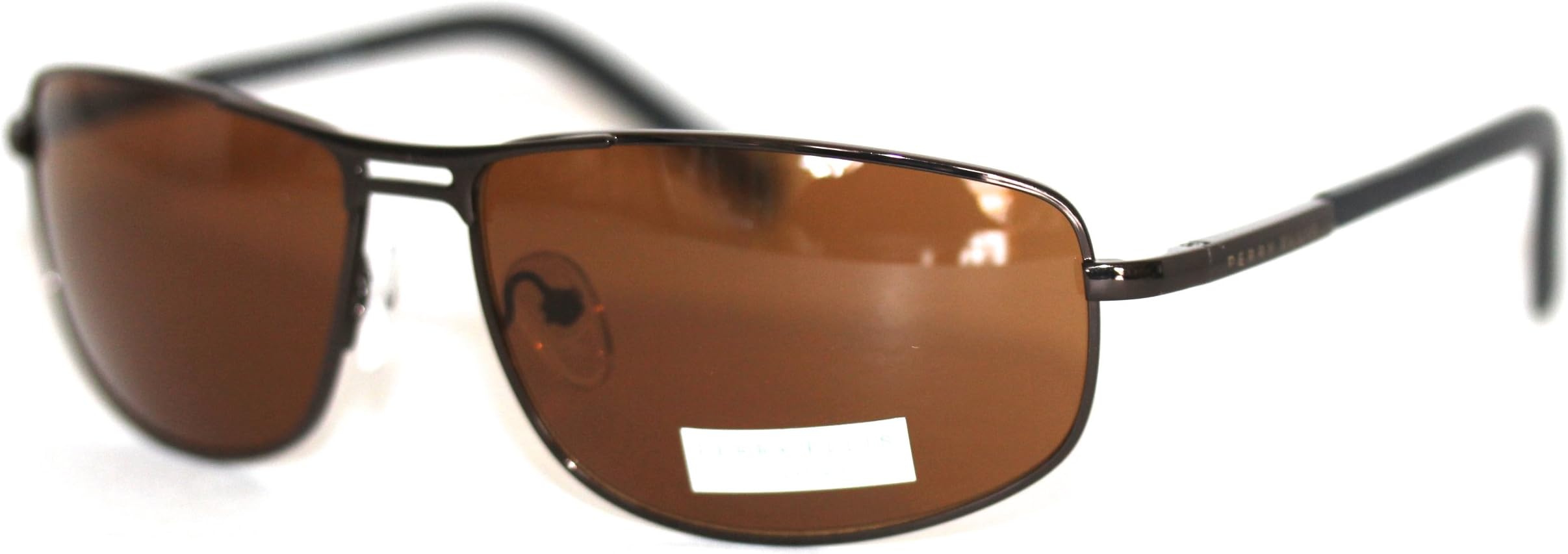 Perry Ellis Sunglasses Mens Brown, Metal Rectangle Wrap, Solid Brown Lens PE34 1