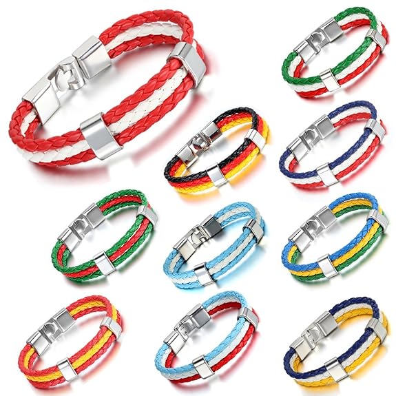 Aroncent Stylisches Armband Geflochten Lederarmband Kordelarmband Fanartikel Fussball Weltmeisterschaft WM & EM Europameister