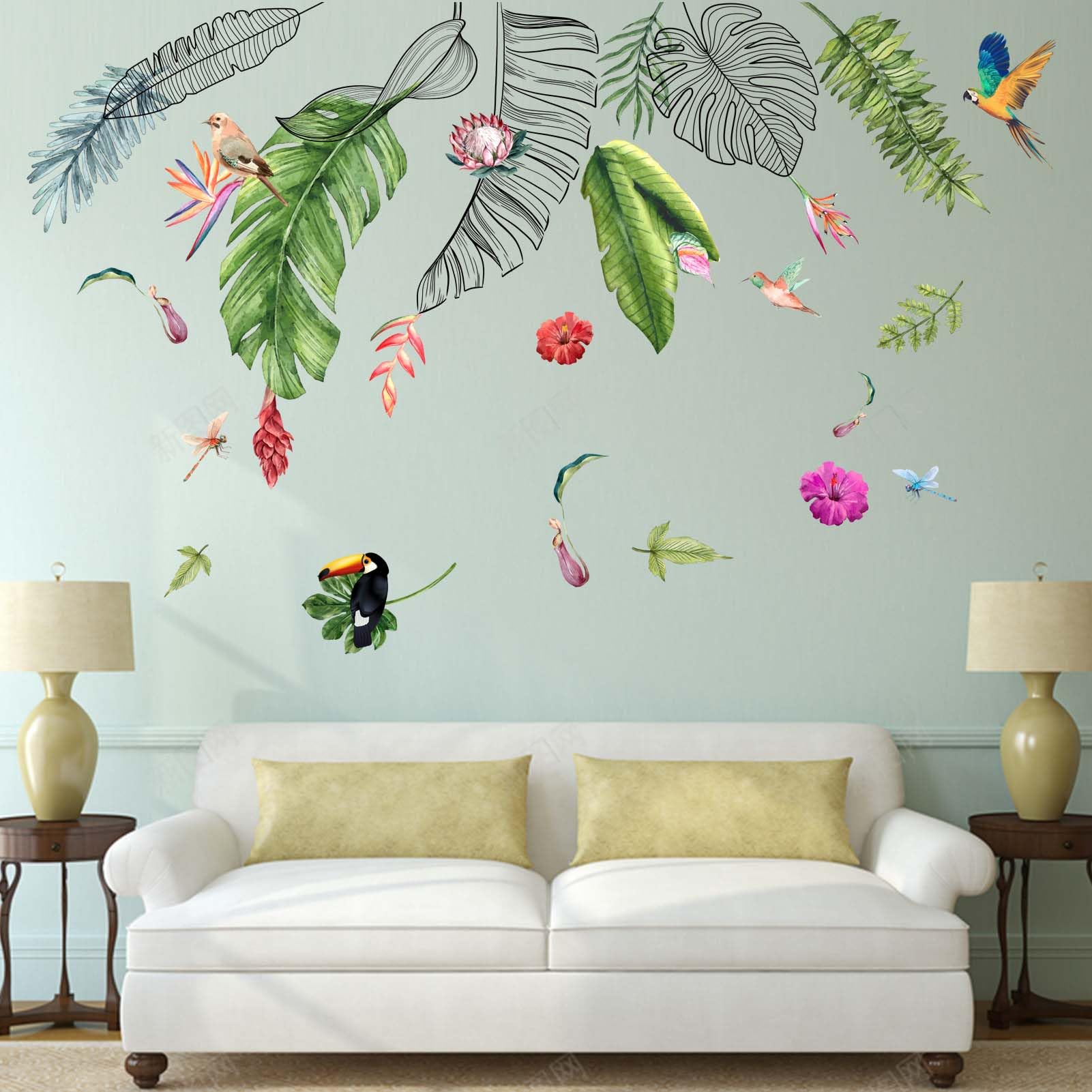 PinkEleph Tropical Leaves Wall Stickers Jungle Green Leaf Plants pinkeleph-tropical-leaves-wall-stickers-jungle-green-leaf-plants