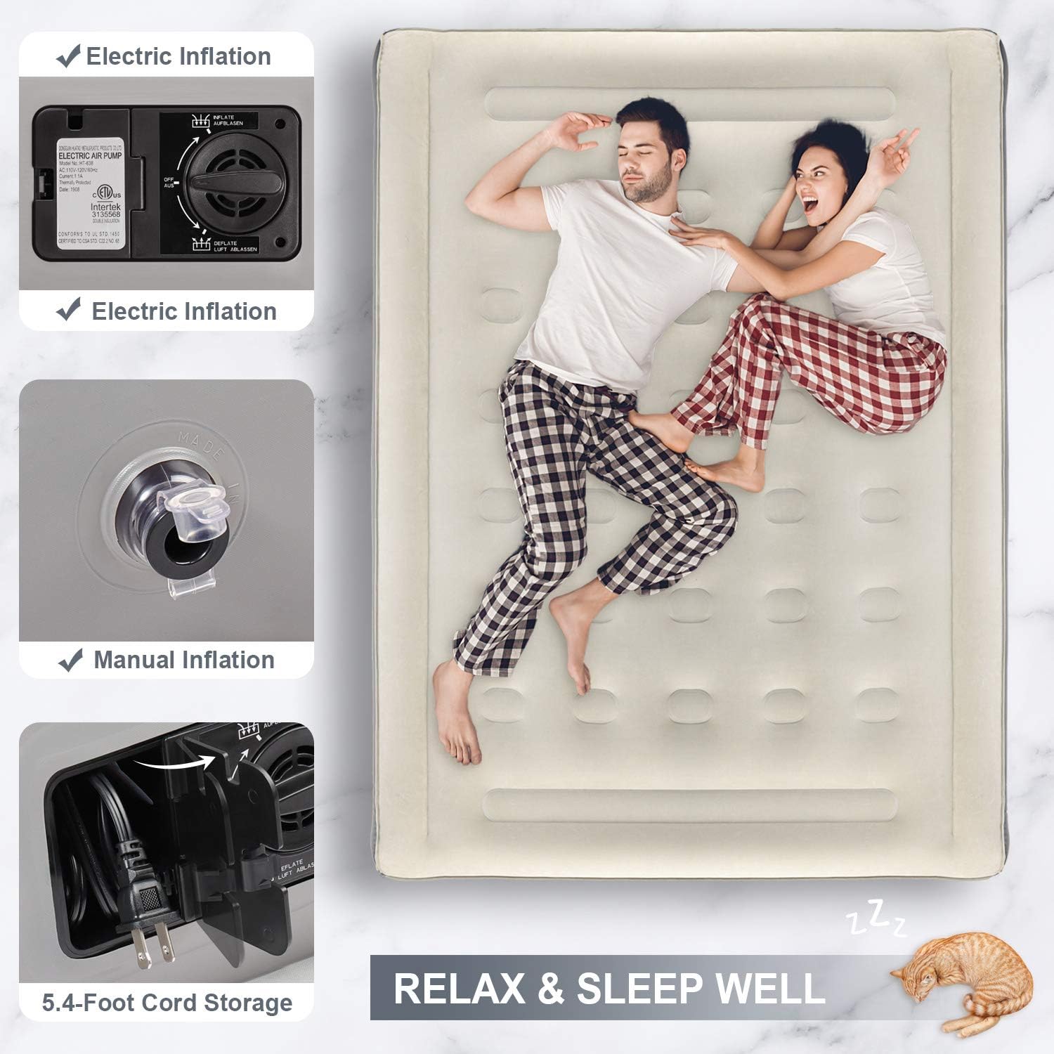Queen Air Mattress With 120V AC Built-In Pump For Guest, Inflatable Raised Air Bed With Comfortable Top, Elevated Foldable & Portable Airbed With Durable Carrying Bag For Camping, 80×60×18 Inch : Sports & Outdoors