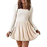 BLENCOT Dresses for Women Fall Long Sleeve Square Neck Bubble Party A Line Mini Dresses