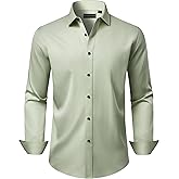 Lusead Men's Dress Shirts Long Sleeve Stretch Wrinkle Free Wedding Formal Business Button Down Shirt