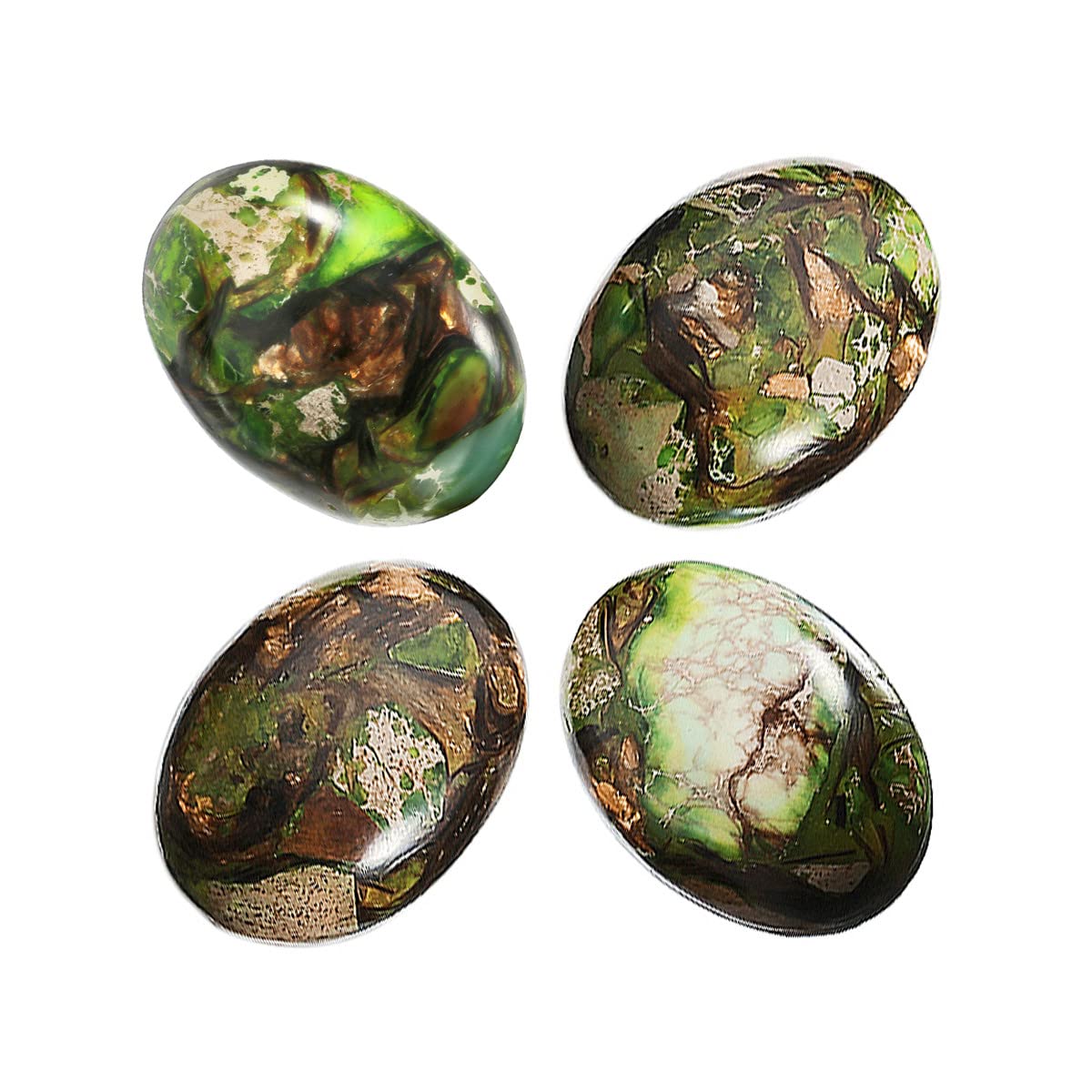 Nupuyai 4pcs Green Brown Oval Stone Flatback Cabochons for Jewelry Making DIY Charms, Sea Sediment Jasper, 18x25mm