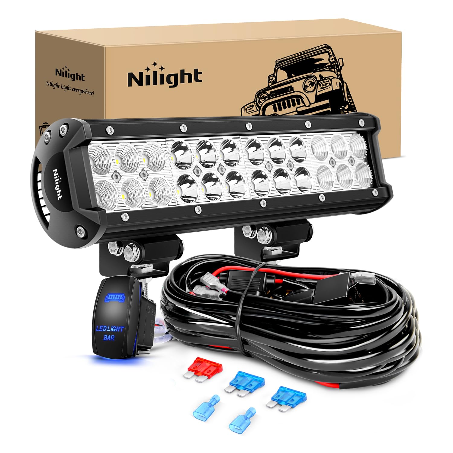 Photo 1 of Nilight - ZH084 LED Light Bar 12Inch 72W Spot Flood Combo LED Off Road Lights 12V 5Pin Rocker Switch Wiring Harness Kit- One Lead, 2 Years Warranty