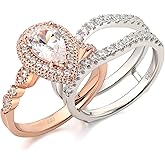 Newshe Jewellery Moissanite Wedding Rings for Women 925 Sterling Silver Pear Cut Engagement Ring Sets Teardrop Bridal Band Enhancer Size