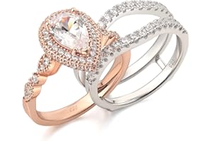 Newshe Wedding Bridal Band Ring Enhancer Engagement Ring Set for Women 925 Sterling Silver 3Ct Pear White Rose Yellow Gold 5A