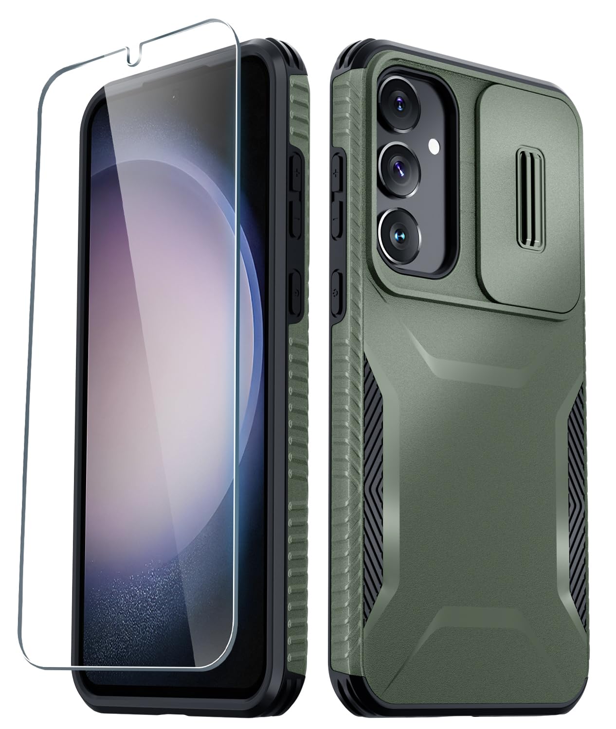 Photo 1 of LATVIN Phone Cover for Samsung Galaxy A16 5G Case | with 1 Screen Protector, Built-in Slide Camera Cover, Military Grade Drop Protection, Heavy Duty Rugged Shockproof, Dark Green