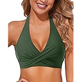 Holipick Women Halter Bikini Tops - Push Up Bathing Suit Top V Neck Full Coverage Swimsuit Top Only