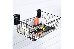 PYBTOOL Slatwall Basket, 15''W x 11.1''D Heavy Duty Steel Wire Slat Wall Hanging Basket - Versatile Slatwall Accessory for Retail, Garage, Office, Sports, Toys, and More (1 Pack)