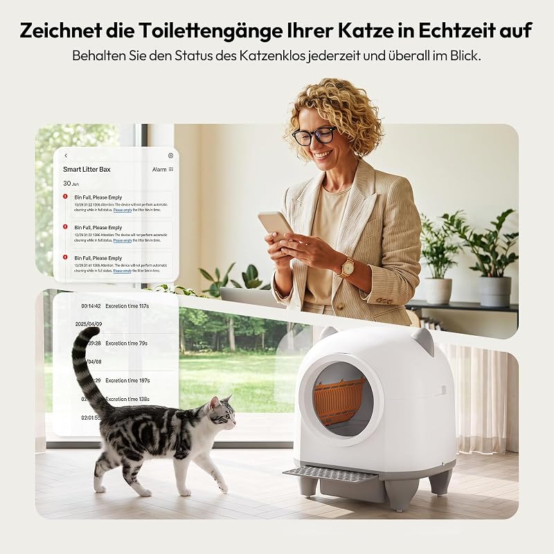 Automatisches Katzenklo 90L, App-Steuerung, Sicherheitssensoren