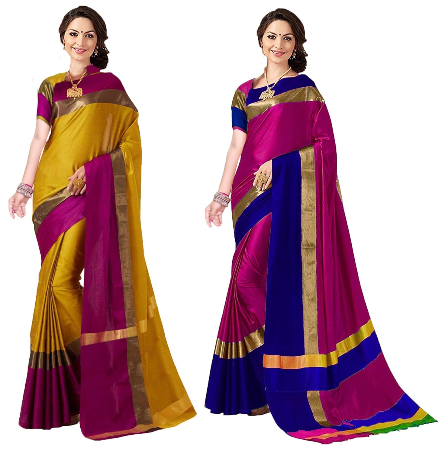 anni designer cotton saree with blouse piece (pack of 2)