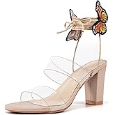 Aomigoct Heels for Women Pump Sandals with Butterfly Strappy Open Toe Lace Up High Wedding Heels Sandals Women Summer Slip On Dress Shoes for Party Wedding