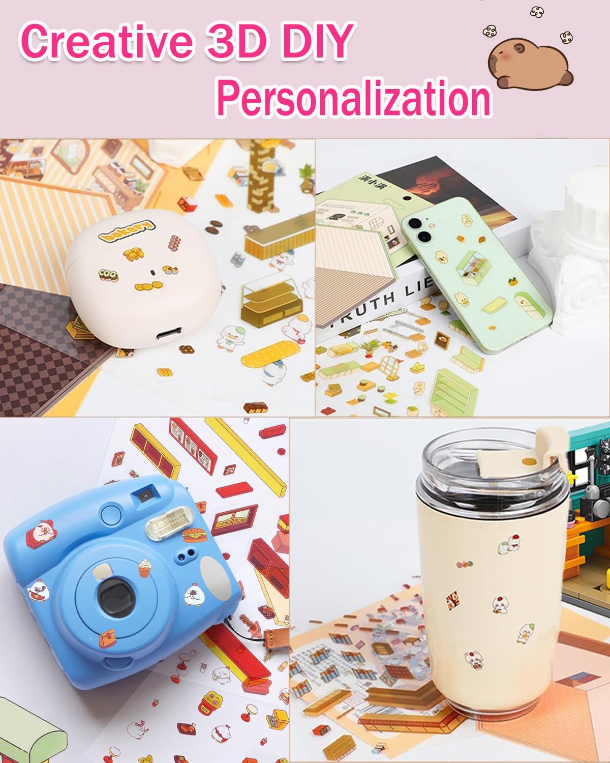 20 Sets DIY 3D Sticker Scene, Sticker Therapy Scenes Collection Book for Adults Stress Relief Pass The Time, Make Your Own House Miniature Cute Cartoon Animal Isometric Scene Funny Stickers for Kids