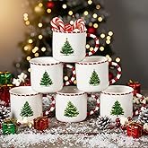 Vesici 6 Pcs Christmas Mugs Set 10 oz Xmas Ceramic Coffee Mug Candy Cane Handle Hot Cocoa Mug Gift for Hot Chocolate Coffee Holiday Mornings Winter Holiday Family Gift (Christmas Tree)