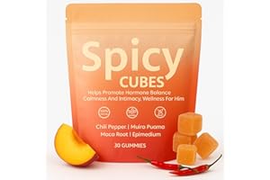 SPICY CUBES Hot Peach Gummies with Chili Pepper, Muira Puama, Maca Root and Epimedium – Plant-Based Daily Wellness Support for Calm, Balance and Relaxation – Vegan, Non-GMO – 30 Gummies (1)
