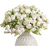 Letjolt Artificial Ranunculus Flower White Silk Flowers Faux DIY Bouquet for Wedding Engagement Centerpieces Arrangements Bridal Shower Decorations Home Decor, White