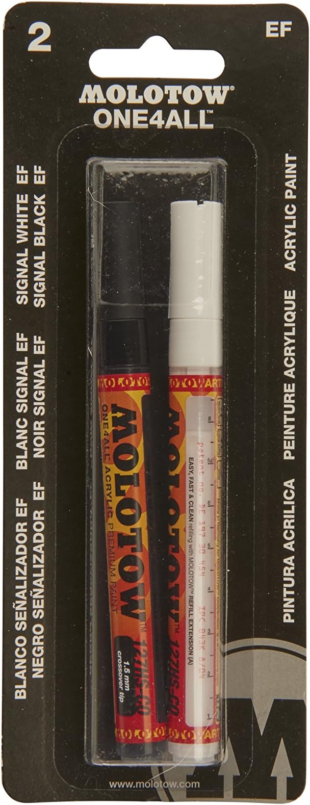 Molotow ONE4ALL Acrylic Paint Marker, 1mm Extra Fine, Signal, Blister Carded, 1 Set/Each, Black/White