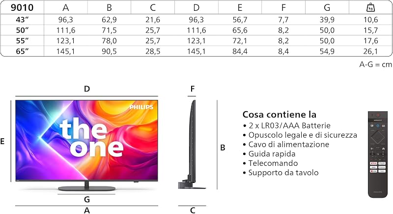 Ambilight 'The One' 55PUS9010 QLED 4K Smart TV - Display 55’’ con processore P5 Perfect Picture Ultra HD, Titan OS, Dolby Vision e Dolby Atmos Sound