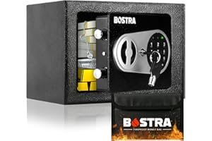 Bostra Fireproof Safe Box with Sensor Light & Fireproof Bag, Money Safe Box with Digital Keypad,Security Safe Box for Home, 0.23 Cubic Small Safe with Keys & Pass Code for Cash Jewelry Silver