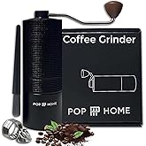 Pop and Party Manual Coffee Grinder - Stainless Steel Conical Burr Hand Mill for Espresso & French Press - Adjustable & Portable
