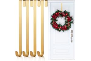 Kederwa 4 Pack Gold Wreath Hangers for Front Door, 12inch Over The Door Wreath Hanger Xmas Wreath Holder Hook Reef Hanger for Christmas Thanskgiving Decorations