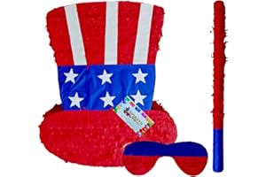 A PINATA 4 U APINATA4U Patriotic Hat Pinata (17.5x13.4x3.4 Inch) - Red, White & Blue Glory for July 4th and Veterans Party Independence Day Celebrations! Includes Stick and Mask for Extra Fun!
