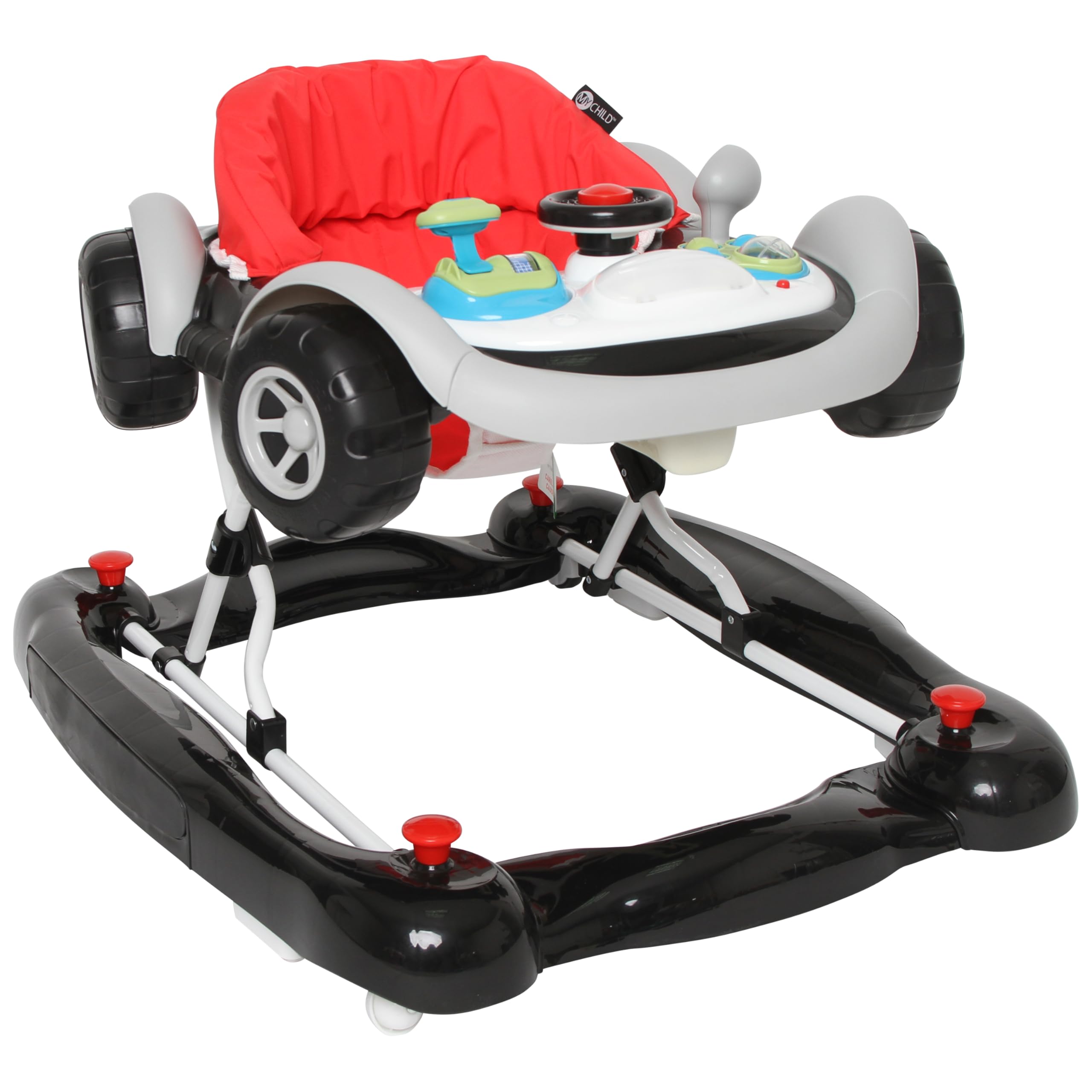 MyChild Coupe 3-in-1 Baby Walker Black - Activity Centre Baby Walker - Easy compact fold Frame for Storage - 6 Months + Anti Fall Blocks for Extra Safety and 3 Height Adjustment