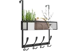 Kaiferty Over The Door Hooks Organizer,Over Door Hanger Towel Rack Mesh Basket with 12 Hooks,Back of Door Storage Organizer for Bedroom,Bathroom,Kitchen,Office(Black)